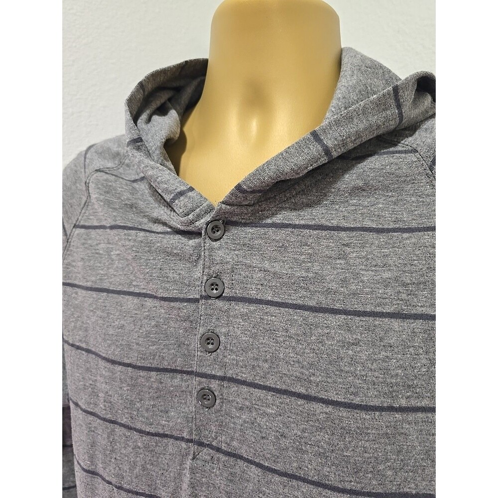 Massive Henley Hoodie Pullover Mens XL Knit Gray Stripe Streetwear Classic Comfy